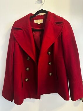 MICHAEL Michael Kors Red Double-Breasted Pea Coat